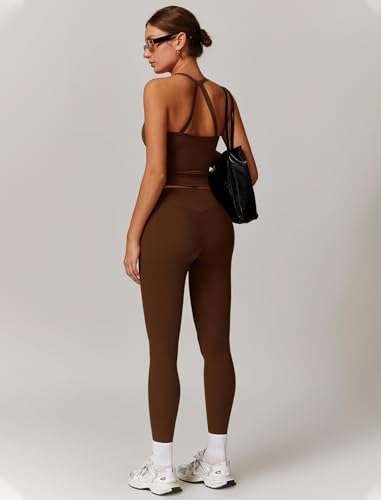 Womens Workout Sets Two Piece Cross Back Tank Top Matching High Waist Leggings Sets Gym Outfits Work Out Clothes - Image 4