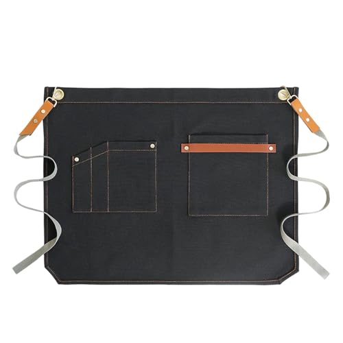 Tablier tissu polyester noir de style court avec poches pour buffet et bistro
