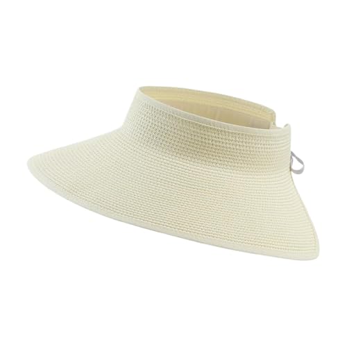 Genérico Viseras Sol Mujer Ancho Brim Paja Playa Cola De Caballo Plegable Bolsa De Viaje Playa Esencial, blanco, Talla única