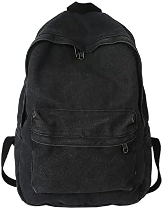 KAOBIO Canvas Backpack for Women Men Vintage Aesthetic Bags Travel Daypack Boho Hippie Grunge Backpack (Black)