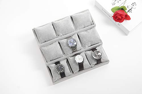 Bocar Velvet Bracelet Bangle Watch Display Showcase Organizer Holder with 9 Pillow (9ZT-Gray) - Thumbnail 3