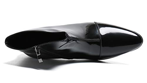 Santimon Mens Boots Casual Patent Leather Chelsea Dress Boots Zipper on Side Mid Calf Boots for Men3