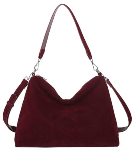 Suede Bags for Women Retro Suede Tote Bag Hobo Handbag Slouchy Faux Leather Shoulder Crossbody Handbags Purse Solid Color