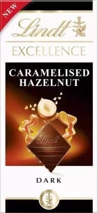 Lindts Excellence Caramelised Hazelnut And Crispy Caramel Pieces With Rich And Smooth Dark Chocolate 100gm (Imported)