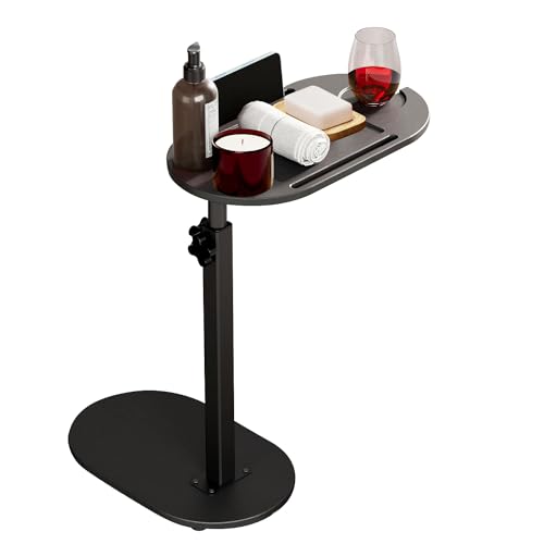 Fuyoula Comodino in Stile Industriale,Tavolino da Letto,Altezza regolabile,Vassoio per Vasca da Bagno Bambù,Salvaspazio,Comodino,Nero,43~77.5cm*40 * 22cm