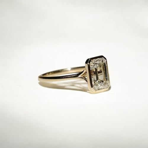 3 CT Emerald Cut Moissanite Engagement Ring 14K Gold Ring Bezel Set Wedding Band Moissanite Bezel Set Solitaire Jewelry Promise Gift for Women3