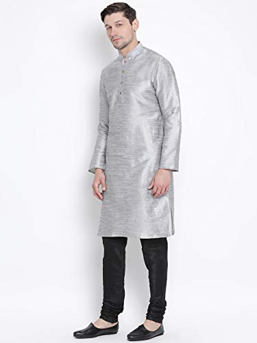 Image of VASTRAMAY VM Mens Silk Blend Kurta Pyjama Set - Classic Ethnic Attire for Timeless Style and Cultural Celebrations | Soft Comfortable Solid Full Sleeves Kurta and Churidar Pyjama Set