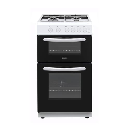 Haden 50cm Twin Cavity Gas Cooker 4-Burner Hob Double Oven with Integrated Grill Push Button Ignition White