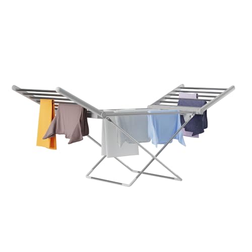 DMD Collective - Electric Heated Clothes Dryer, Folding Energy-Efficient, Indoor Airer Wet Laundry Drying Horse Rack, 15kg Capacity, 20 Heated Bars, Foldable Wings Low Wattage 230W