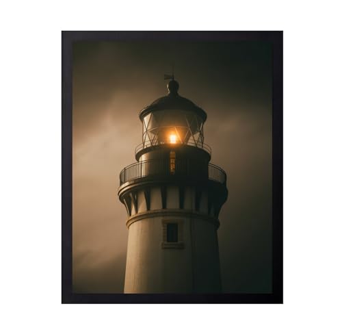 ALPINE INK CO. Lighthouse Beam Satin Poster - Coastal Tower Light Artwork - Dramatic Sky Maritime Scene Design - Living Room Office Wall Decor - 8x10 Unframed Satin Print