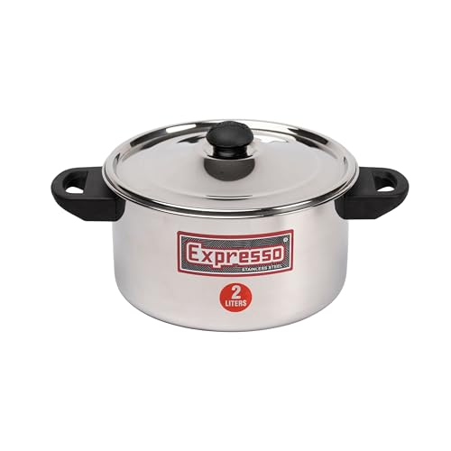 Expresso Stainless Steel Eco-Friendly Double Handle Milk Boiler Pot Induction Friendly Pot w/Silver Bottom, 2.5 litres