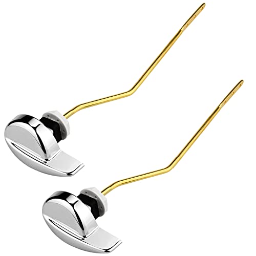 Image of Toilet Handle Side Mount, Universal Side Mount Toilet Copper Flush Lever Handle Repair Replacement Kit for TOTO Kohler Toilet Tank, 2-Pack Copper Lever