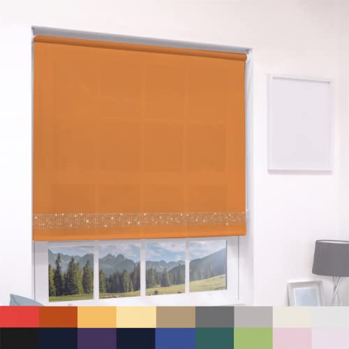 Diamante Glitter Straight Edge Dimout Roller Blind - Easy Fit Home Office - 60cm Width x 160cm Drop - Burnt Orange