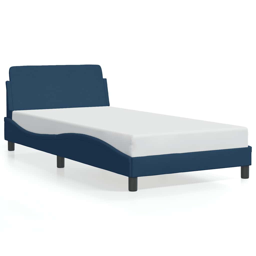 Dover Betten - Letto singolo 100 x 200 cm, colore blu, telaio in tessuto, testiera in metallo, rete a doghe, design moderno a onde per camera dei ragazzi, camera da letto, camera degli ospiti