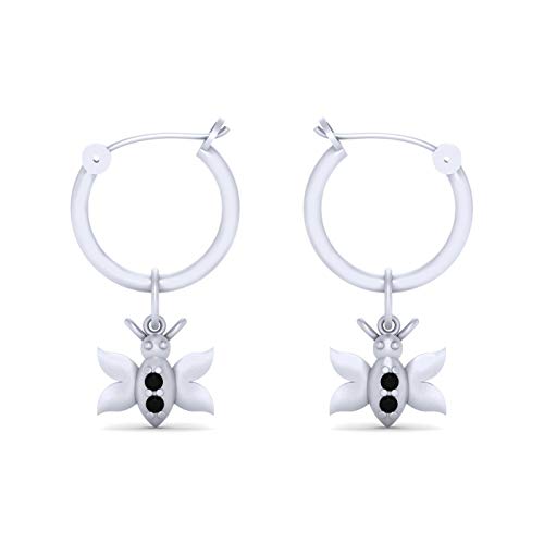 Boucles d'oreilles papillon noir en argent 925 et diamant pour femme
