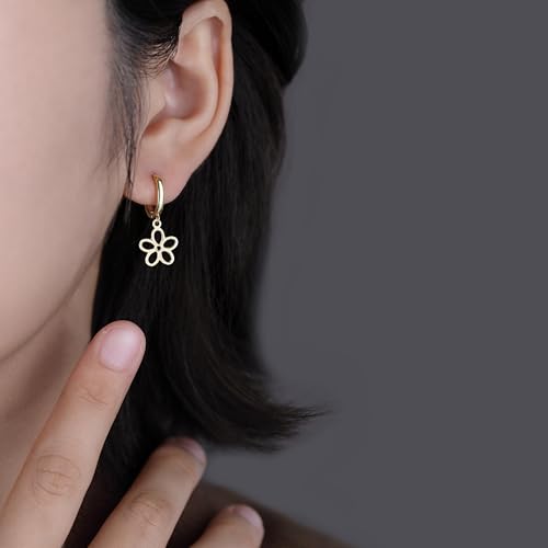 SLUYNZ Solid 925 Sterling Silver Flower Hoop Earrings for Women Teens Hollow Flower Hoop Earrings Huggie3
