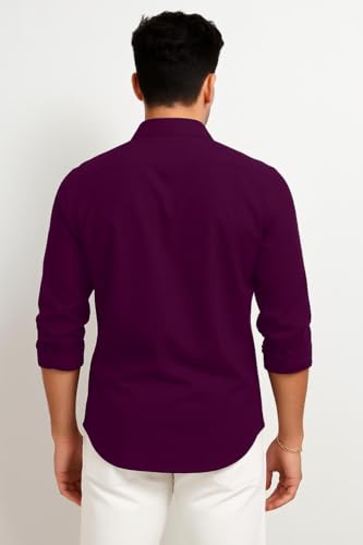 Image of Men's Casual Cotton Blend Shirt | Regular Fit | Full Sleeve | Solid Design