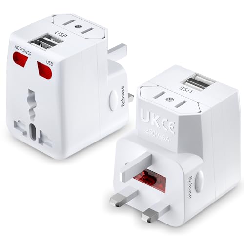 Universal Travel Adapter with Fast Charge,Worldwide Travel Plug Adapter with 2 USB Port and AC Socket (Travel Adapter White)