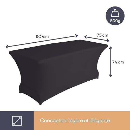Housse de table lavable et extensible blanche 180 x 75 x 74 cm ajustement serré - 7