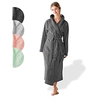 SIEGENTHAL® Damen Bademantel Frottee Velour 100% Baumwolle mit Kapuze Flauschig - Dunkelgrau L - XL