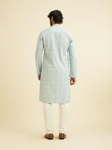 Image of Manyavar Men's Cotton Blend Floral Print & Chikankari Kurta Set (2pcs)