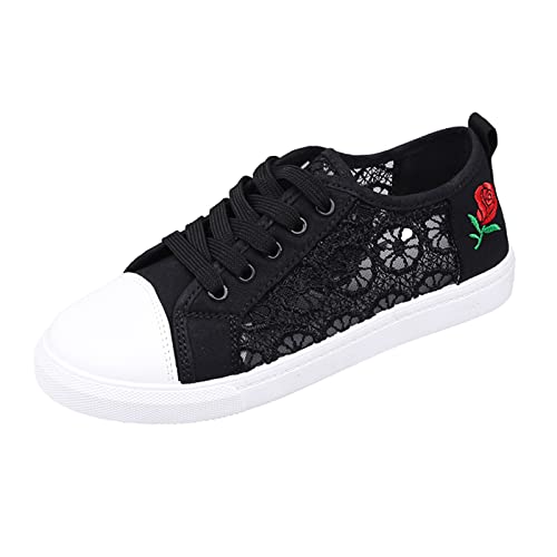 Genérico Bambas New Mujer Zapatillas de Trabajo Mujer Zapatos Casuales Planos con Cordones Transpirables para Mujer a la Zapatos Mujer Comodos Zapatillas Mujer Caminar (Black, 40)