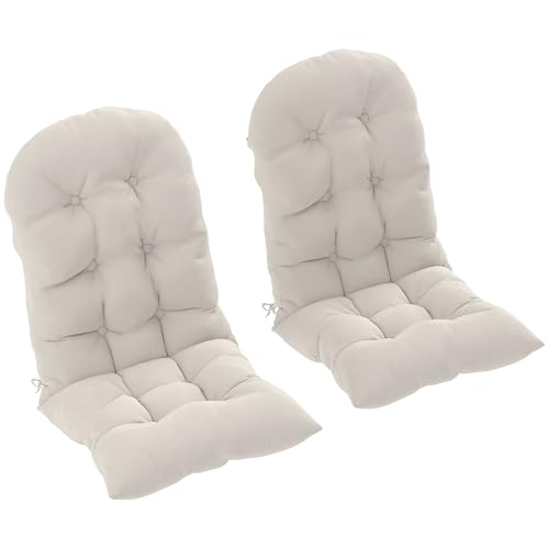 Outsunny Outdoor Adirondack Chair Cushions Set of 2, Tufted High Back Patio Chair Cushions with Ties, Non-Slip Replacement Seat Pads for Adirondack Chairs, Beige