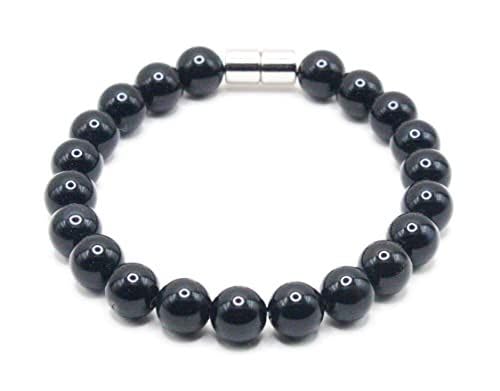 Gemstone Beaded Healing Crystal Bracelet Mens Bracelet for Protection Black Onyx Bracelet For Women Feng Shui Energy Jewelry (Black Onyx, 6-6.4 inches) Thumbnail