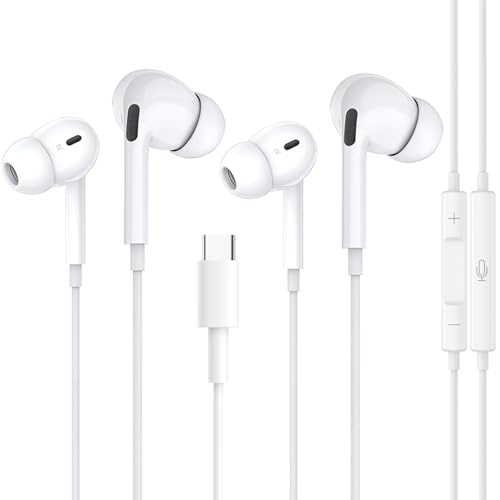 2Pack Auriculares USB-C para iPhone 16/15/Plus/Pro/ProMax,Auriculares Intraurales con Cable HiFi Estéreo,Micrófono y Control de Volumen Compatibles con i-Pad Pro,Pixel 7,Galaxy A55/A34/A54/A53/S24/S23