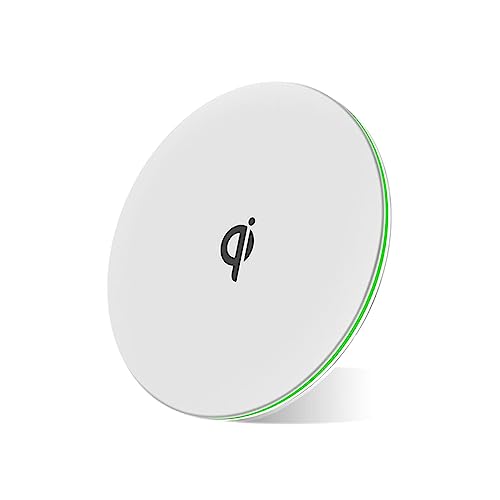 MMOBIEL Cargador Inalámbrico 15W Qi Charger- Inductive Carga Wireless Charger Pad Compatible con Samsung y iPhone Charger - También Compatible con AirPods y Galaxy Buds - Cargador Inalámbrico – Blanco