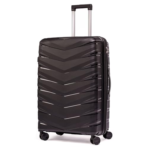 Mala De Viagem Média 23Kg Polipropileno Rodas Duplas 360 Fibra Rígida Leve Resistente Tamanho M Para Despachar (PRETO, MÉDIA)