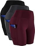 CADMUS Women's High Waist Spandex Yoga Shorts for Bike Running Two Side Pockets,10,Black,Grey,Wine Red,Large