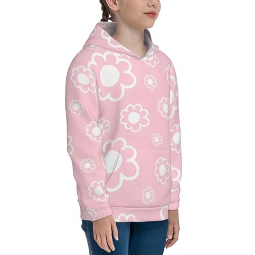 Vintage Pink Flower Kids Pullover Hoodies Boys Sweatshirts Girls Athletic Clothes with Pocket3
