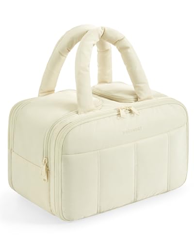 BAGSMART kulturbeutel Damen, Reise Kosmetiktasche Groß Kulturtasche zum Aufhängen für Frauen, Makeup Taschen Organizer mit Griff für Reisen, wasserdichte Waschtasche, Beige