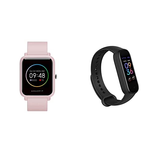 Amazfit Bip S Lite Smart Watch Fitness Tracker(Pink) & Band 5 Activity Fitness Tracker with Alexa Built-in, 15-Day Battery Life, Blood Oxygen, Heart Rate, Sleep & Stress Monitoring, Black