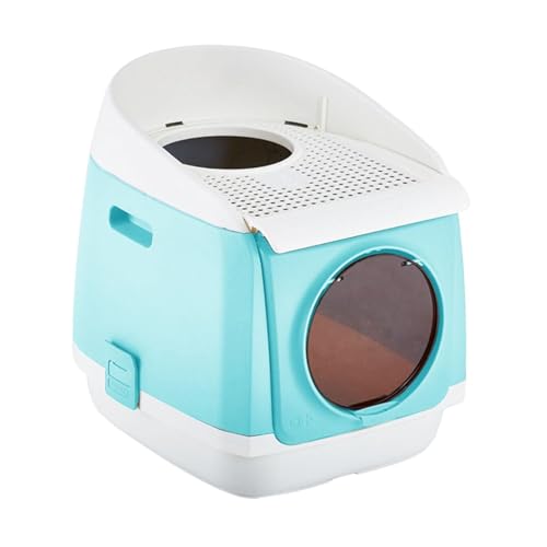Generic Front Entry Top Exit Kitty Litter Tray, Hooded Odorless Cat Toilet, Cat Litter Tray, Blue Green