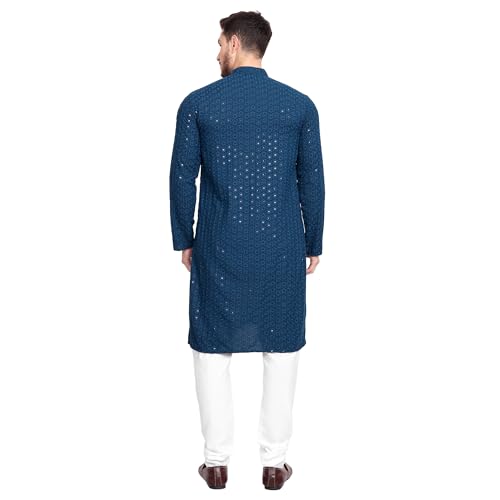 Image of Rayon Ethnic Wear Full Chikankari Sequin Embroidery Mirror Work Traditional Straight Kurta Pyjama Set for Men