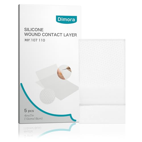 Dimora Wound Contact Layer Silicone Non-adhering Wound Dressing Transparent Pads Bandages Sheets for Abrasion Pressure Sore Venous Arterial Ulcer 4x7 (Pack of 5)
