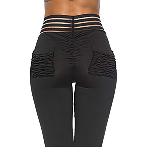 Globaltrade001 Mujer Push Up Leggins Fitness Pantalones Deportivos a Rayas Mallas con Bolsillos Vita Alta Yoga Leggings Gym Workout Pirata Pantalones S
