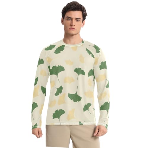 Bolaz Mens UV Protection Shirts Rash Guard Long Sleeve UPF 50+ Yellow Ginkgo Leaves Quick Dry S