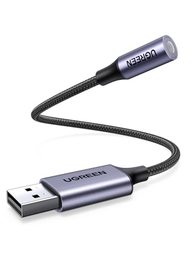 UGREEN USB to 3.5mm Jack Audio Adapter External Sound Card USB DAC TRRS Aux Headphone Microphone Converter Compatible with PC Laptop PS4 Switch Raspberry Pi 400 Mac Windows Linux Headset Earphone