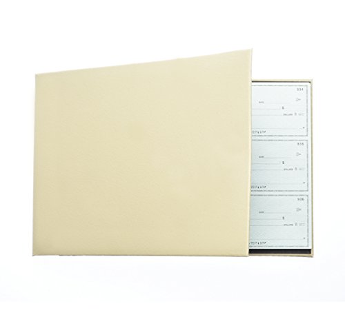 Business Check Binder for 3 On A Page Checks - 7 Ring Executive Binder with Stationary Storage Pouch, Calendar, Pen and Card Holders, Beige