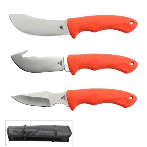 Miyake Deer Skinning Knife Set, 4pcs Field Dressing Kit Portable Butcher Game Processing Gear, Deer Knife with Shealth, Skinning Knife, Gut Hook Knife, Paring Knife