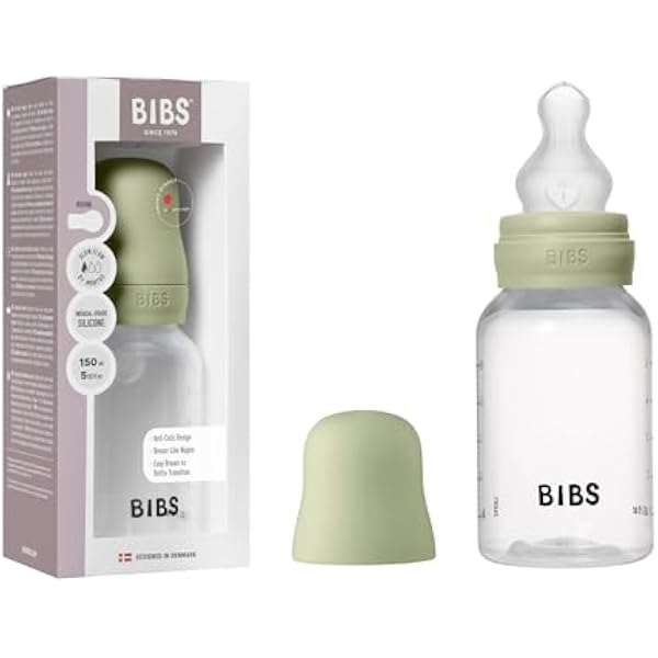 Butelka Bibs o pojemności 150 ml z silikonowym smoczkiem, funkcja antykolkowa, bez BPA, okrągły smoczek, powolny przepływ, odpowiednia dla noworodków - Sage