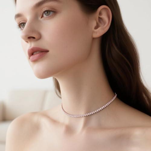 Sparkle Cubic Zirconia Crystal Choker Necklace for Women Dainty Simulated Diamond Tennis Necklace for Wedding Christmas Halloween Party Prom3
