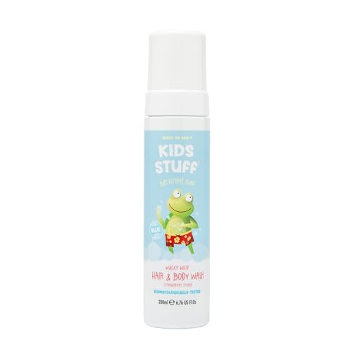 Kids Stuff Blue Wacky Whip Nettoyant moussant pour cheveux et corps avec parfum tourbillon de fraise | Nettoyant pour cheveux et corps pour enfants testé dermatologiquement | Nettoie en douceur les