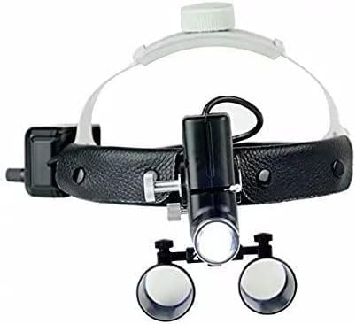 BONEW Headband 2.5X-420mm Magnification Binocular Loupes with 5W Adjustable Headband Lamp Jeweler or Hobby Adjustable Pupil Distance Brightness Head Circumference (Silver)