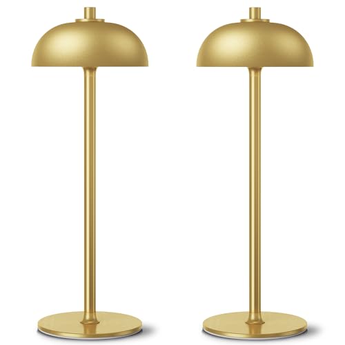 JONEMO 2 Pack Cordless Table Lamp, 5000mAh Portable Rechargeable Table Lamp, 3 Color Modes Stepless Dimming Table Light with Memory Function, for Dinner, Patio, Home, Restaurant.(Gold)