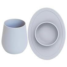 ezpz Tiny Cup Pewter + Tiny Bowl Pewter - baby essentials cup and bowl