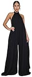 CHARTOU Women's Elegant Loose Fit Chiffon Halter Neck Backless Wide Leg Jumpsuit (Medium,Black)